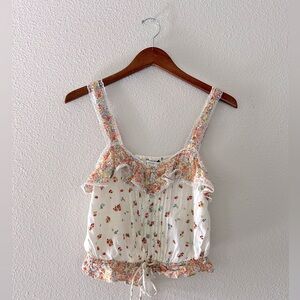 American Eagle Floral Cropped Tank Top | Lightweight Ruffle Detail | Summer
